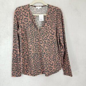 NEW Socialite Size XL Split neck Fleece Top in Rust/Black Animal Print